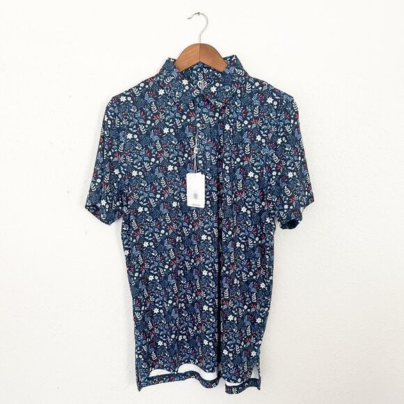 Graham Luxe Polo Golf Shirt Winter Flower Navy Collared New with Tags Medium - Picture 2 of 8